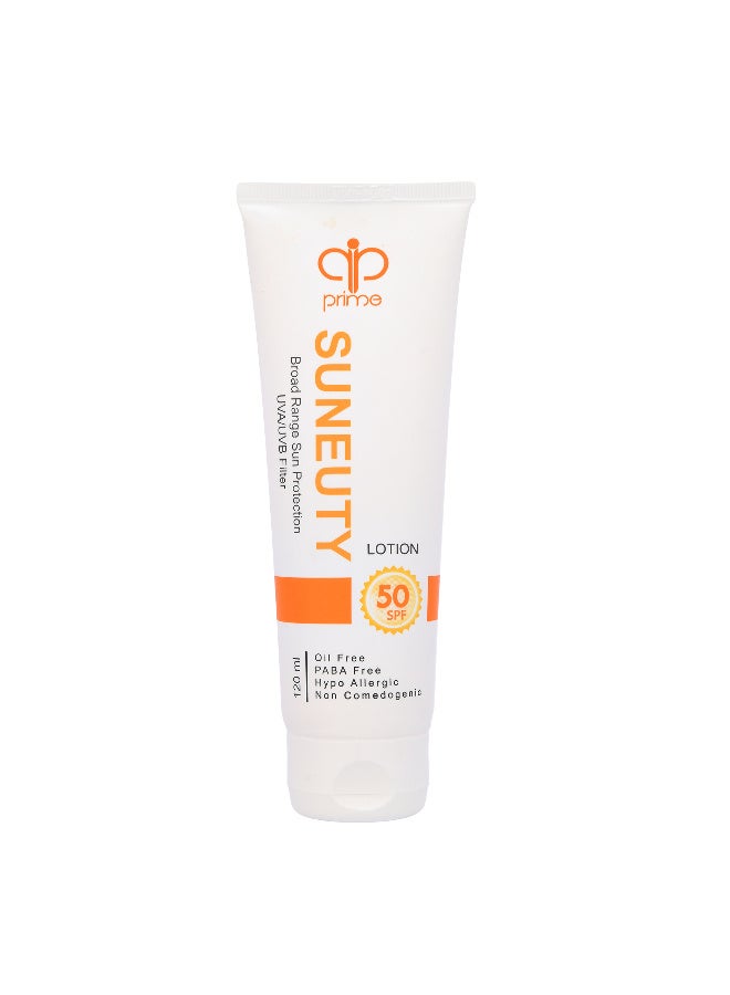 صنيوتي واقي شمس 120 مللى  SPF 50+ لوشن بحماية عالية من الأشعة فوق البنفسجية، خالي من الزيوت وغير لزج، غني بفيتامين E ومضادات الأكسدة، مناسب للبشرة الدهنية والمختلطة